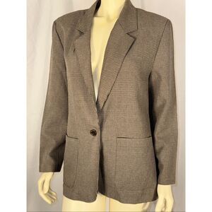 Vintage Alfred Dunner Houndstooth Blazer – Brown & Blue Check, Made in USA, Size